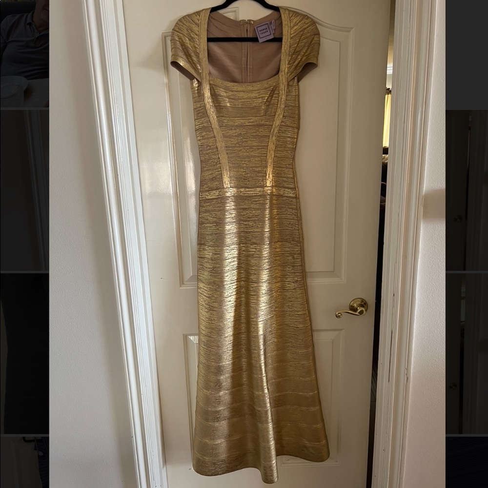 Herve Leger Gold maxi evening gown